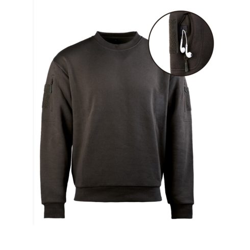 MIL-TEC BLACK TACTICAL SWEATSHIRT ROUND NECK - környakas pulóver, fekete