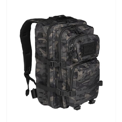 DARK CAMO LASER CUT ASSAULT BACKPACK LARGE - MIL-TEC, lézervágott, hátizsák, nagy, 36 l, dark camo, terepmintás fekete