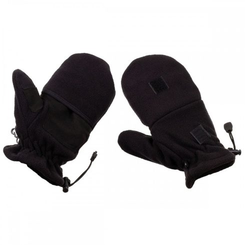 MFH Fleece Gloves, black, with pull loops téli kesztyű