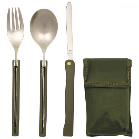 Cutlery Set, "Camping", OD green, foldable evőeszköz készlet