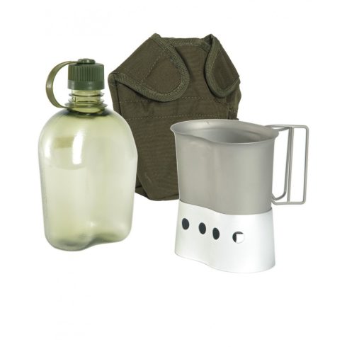 MIL-TEC US Field set Gen. II - transparent field bottle, cover, stand - kulacs szett