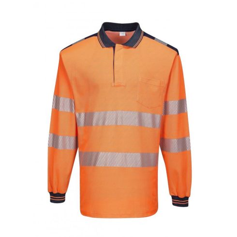 T184 - PW3 Hi-Vis hosszú ujjú pólóing - narancs / tengerészkék