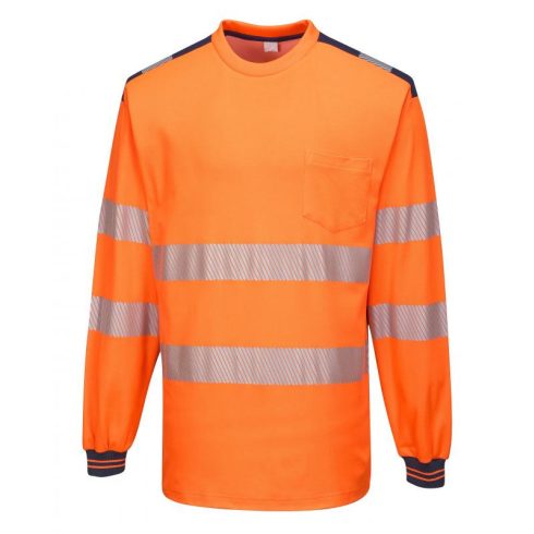 T185 - PW3 Hi-Vis hosszú ujjú póló - narancs / tengerészkék