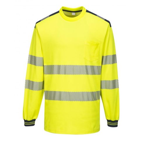 T185 - PW3 Hi-Vis hosszú ujjú póló - sárga / tengerészkék